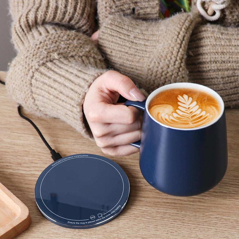 APEKX Warm Cup Coffee Mug Warmer Set - Smart Stable Constant Temperature 131°F, 15W Wireless Charging, 12.8 oz Capacity - Supports USB-C Interface, Automatic Power On/Off Function (4 H). (Deep Navy) - Image 4